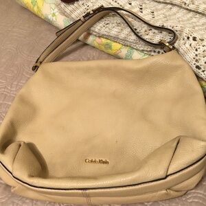Calvin Klein Cream Leather Hobo Bag